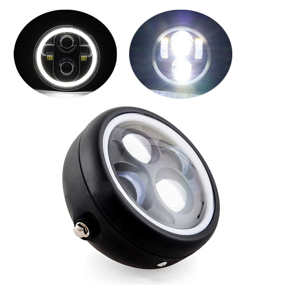 6.5 Inch Ronde Motorcycle Cafe Racer Koplamp Ronde Kop Lamp Moto Led Voor Yamaha Road Star Hornet 250 Xvs 1100 bobber Chopper: White Halo Ring