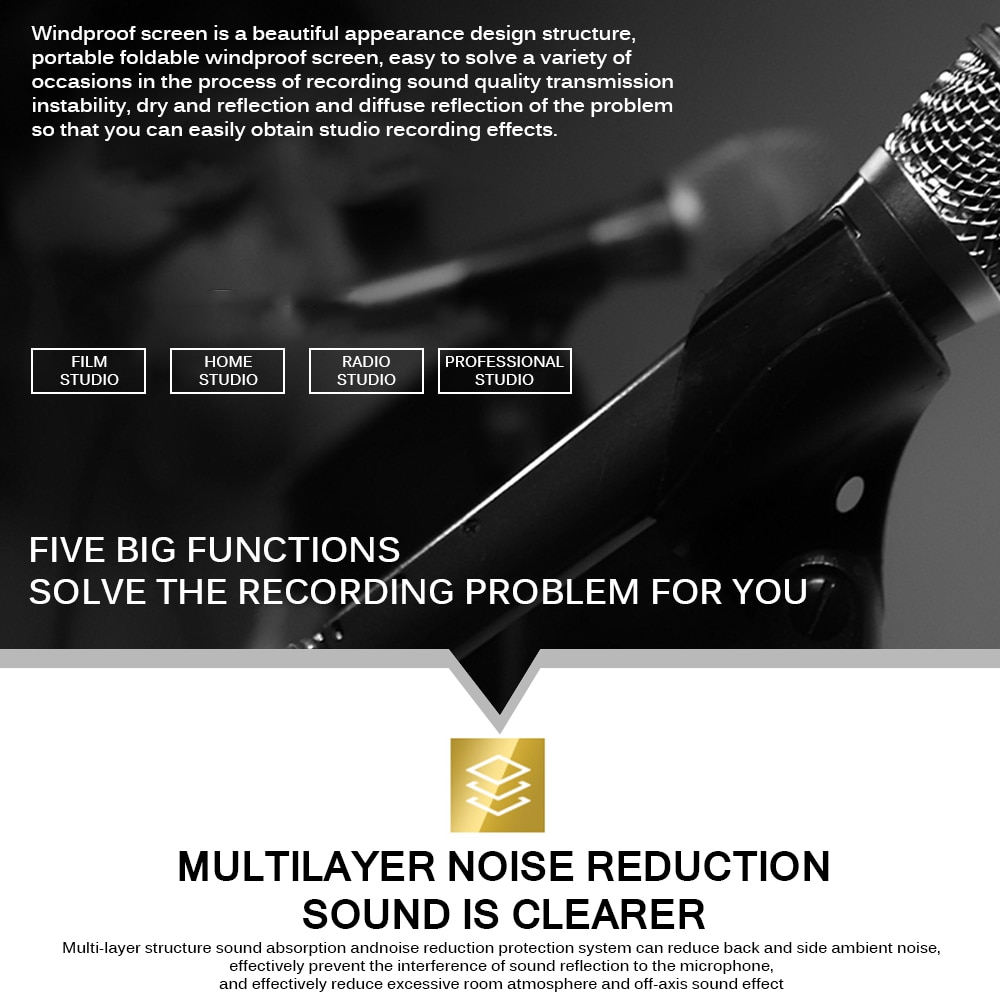 Podcast Microphone Kit Foldable Microphone Acoustic Isolation Shield Alloy Acoustic Foams Panel Studio Recording Mic Accessories