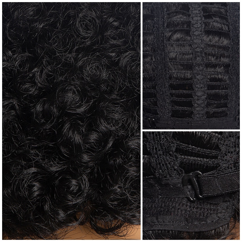 GAKA Short Afro Kinkly Curly Synthetic Wigs for Africa American Black Women Pixie Cut Natural Brown Wig