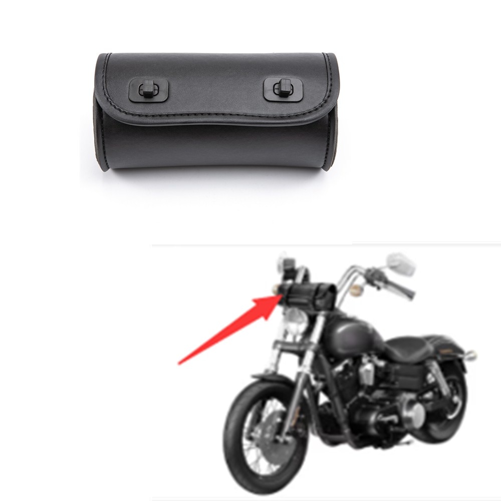 Motorcykel gaffelväska pu läder handtag verktyg påse sissy bar rulle förvaringsväska med 2 remmar för cruiser sportster