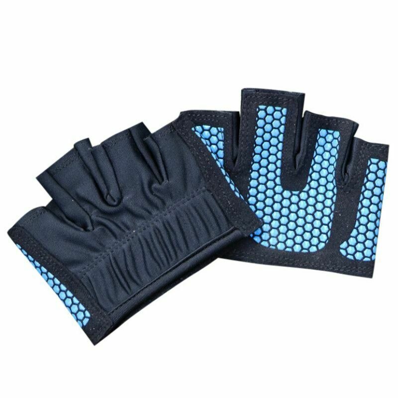 Gym Fitness Half Four Finger Gloves Men Women Glove Power Weight Lifting Bodybuilding Hand Non-Slip Protection Fitness Exercise: blue / M