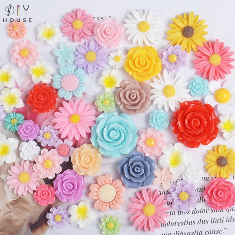 10-50 stk blandet blomst flatback plan harpiks farve diy håndværk leverer telefon shell dekor patch patch ornament ornament hår tilbehør