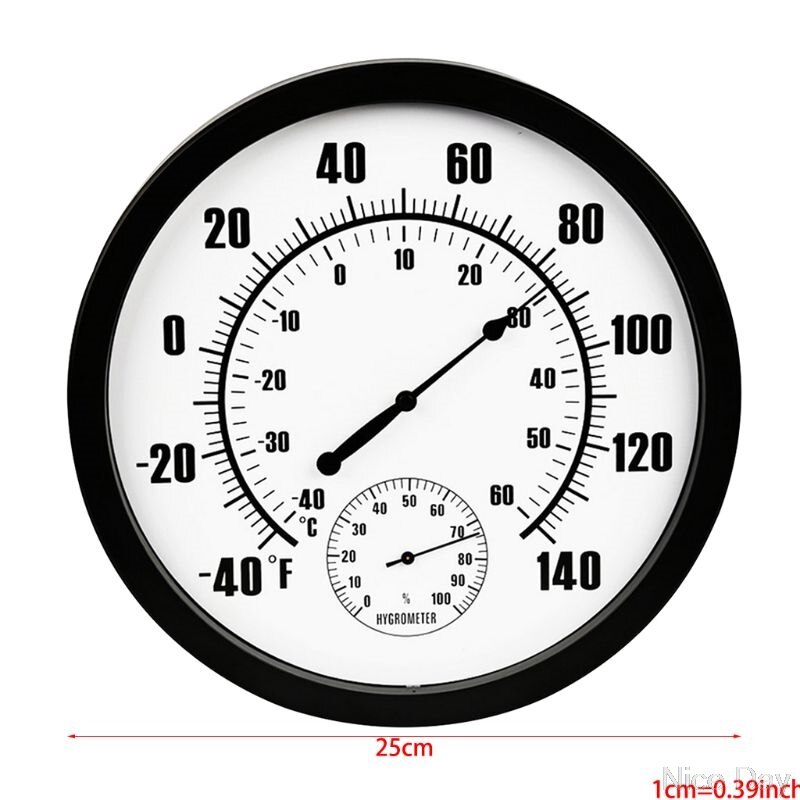 Thermometer Indoor Outdoor 10" Patio Large Wall Thermometer and Hygrometer Mechanical Watch Core No Battery Needed M22 20