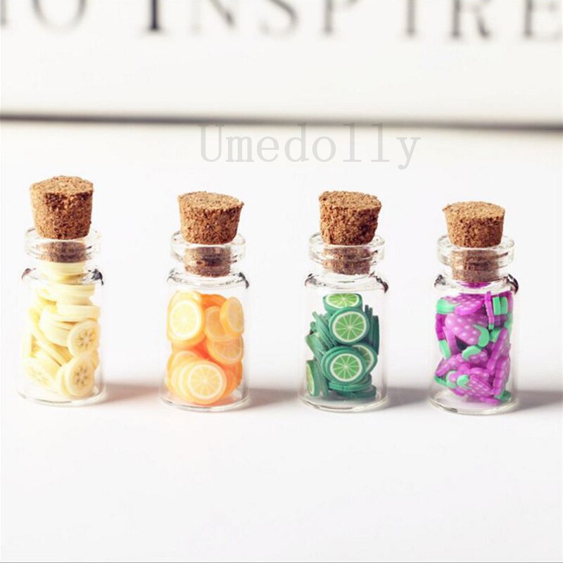 2PCS Cute Mini Wooden Stopper and Fruit Slice Glass Bottle 1/12 Dollhouse Minaiture Play Kitchen Food for Doll Toy