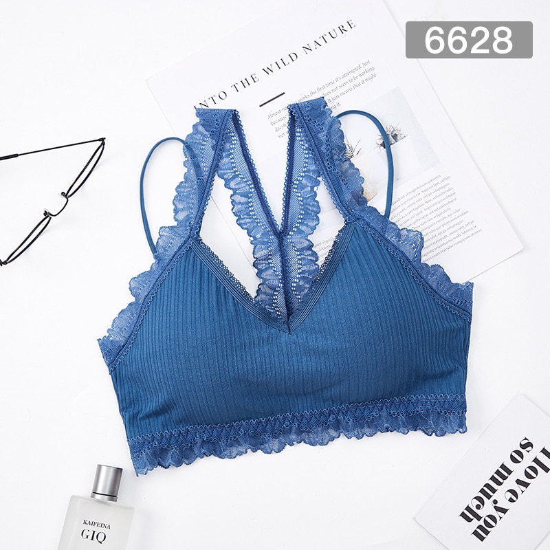 Seamless Tube Top Lace Bra Women Sexy Crop Top Lingerie Bralette Wire Free Bra Female Wrap Top: Blue