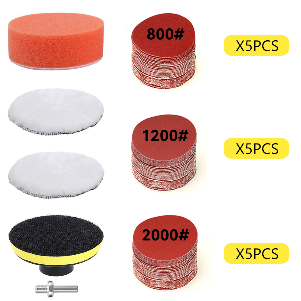 Kit de restauración de faros, herramientas de renovación de limpieza y lavado de detalles de coches, papel de lija, esponja para encerar, almohadilla de pulido, disco de lijado: Azul