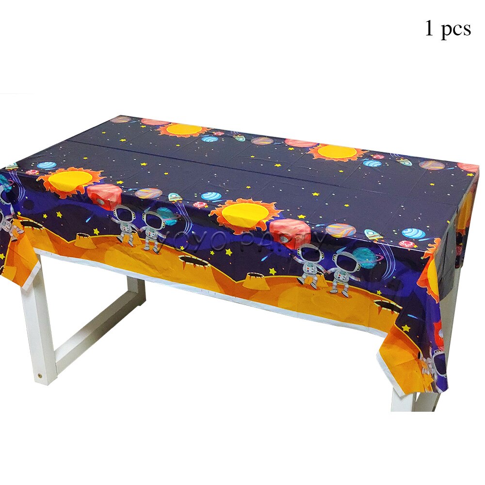 1pcs Disposable Plastic Tablecloth Table Cover For Kids Boys Astronaut Spaceship Solar Space Birthday Party Supplies Decoration