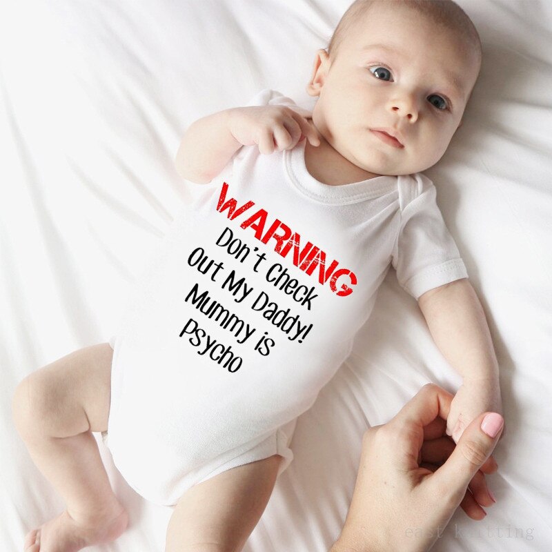 Newborn Baby Clothes Warning Print Romper Playsuit Sunsuit Outfits Infant Boys Girls Summer Rompers Costume White Outwear 0-24M