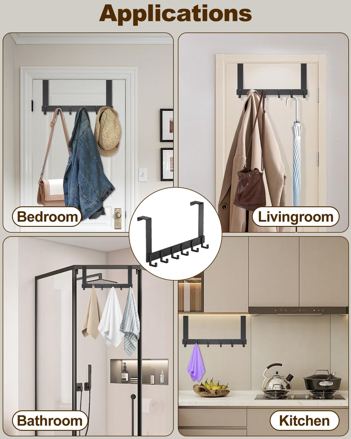 Över dörrkrokar, robust dörrhängare, kraftig att installera för badrum, sovrum, kök, hängande handdukar, rockar.