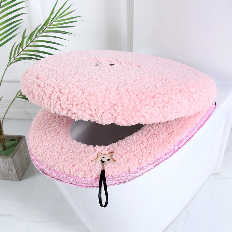 Toiletbril Mat Setbathroom Universele 2 Stks/set Kussen + Deksel Cover Warm Soft Wasbare Closestool Seat Case Winter Pad Bidet matten: sheep pink covers