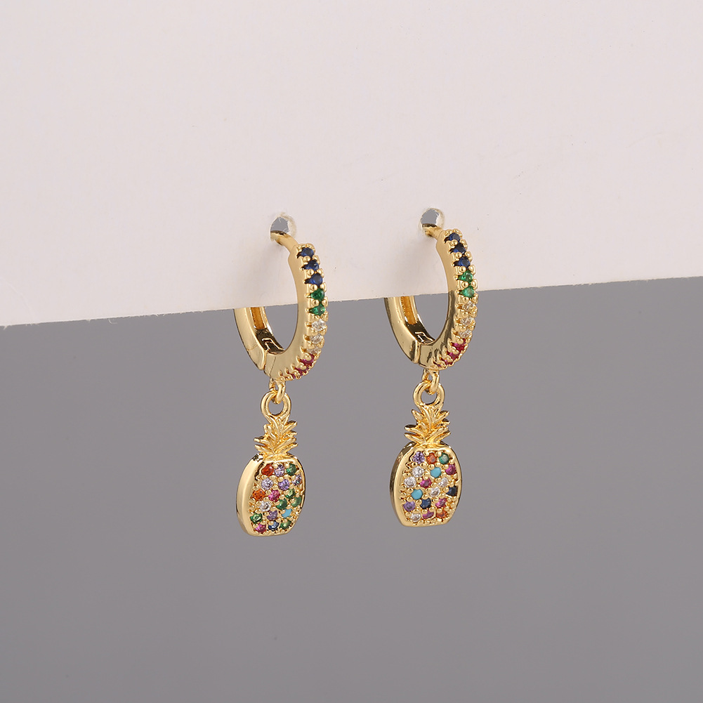 1 Paar Gouden Kleur Mini Ananas Fruit Oorbel Bohemian Regenboog Zirkoon Piercing Sieraden Voorkomen Allergie Accessoires
