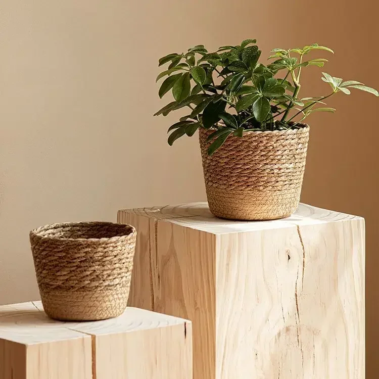 Retro vævede havekrukker til blomsterplanter, håndlavet plantekasse, opbevaringskurv til haven, planter til planter
