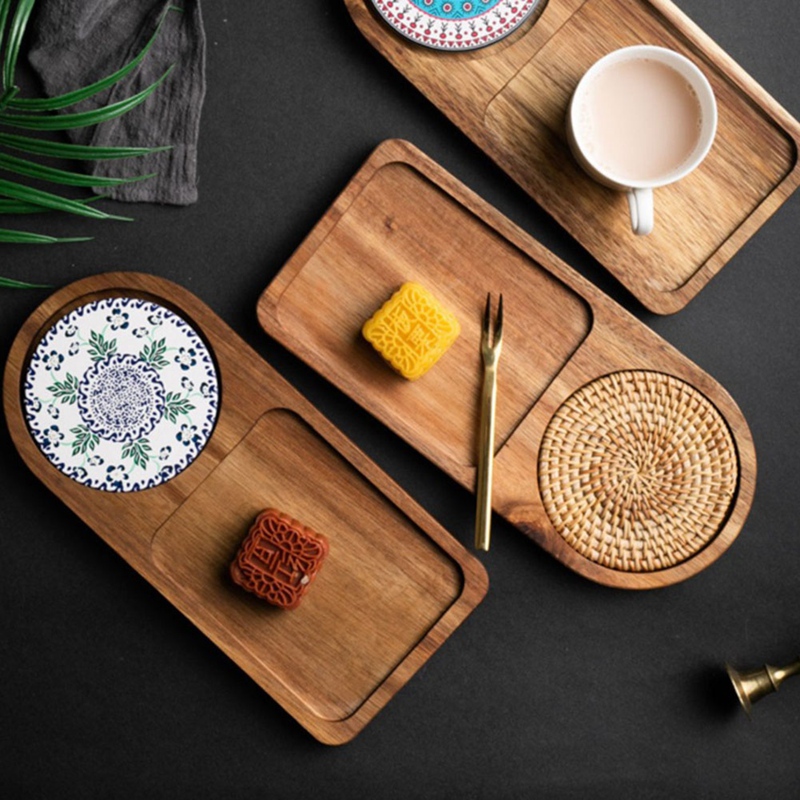 Bandeja de madera para café, plato de desayuno para servir comida, accesorios de decoración de mesa