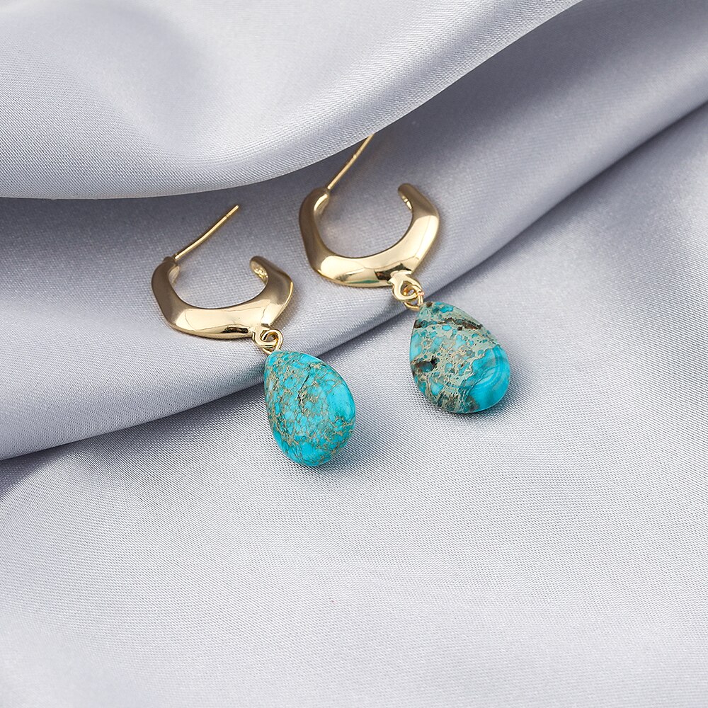 Vg 6 Ym Mode Turquoise Parel Hoepel Oorbellen Voor Vrouwen Trendy Geometrische Cirkel Blauw Stone Gold Metal Oorbellen Sieraden 2022