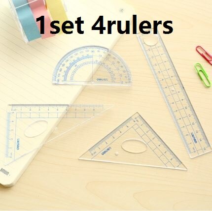 4 stk/sæt elever gennemsigtige matematik linealer ps materiale lige trekantet vinkelmåler skole studie eksamen papirvarer matematik tegne 9597: Default Title
