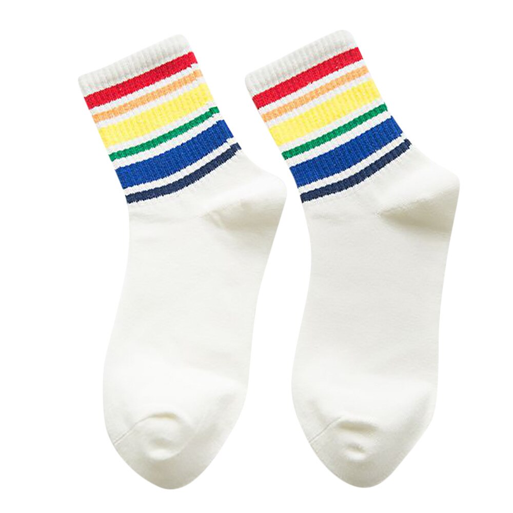 Women Socks Cotton Winter Unisex Cotton Rainbow Striped Socks Xmas Warm Chrismas Breathable Sports Middle Tube Socks