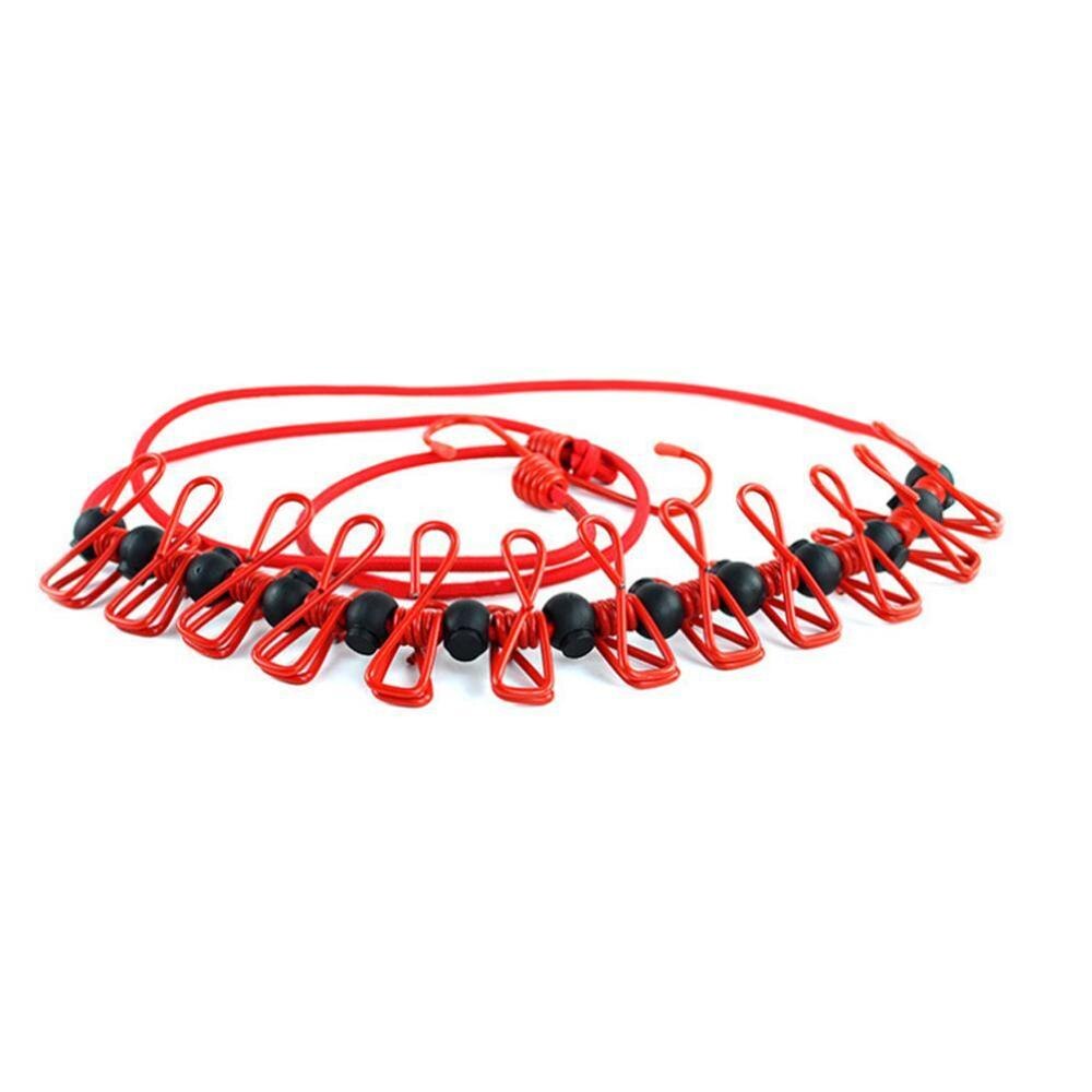 Solid Portable Travel Clothesline for Home Hotel Camping Indoor Outdoor Adjustable End Hooks 12 Clothespin Movable Locking Beads