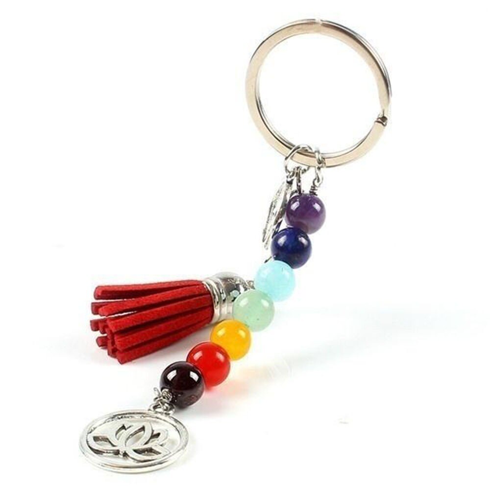 Chakra Sleutelhanger Kleurrijke Stenen Kralen 7 Chakra Energie Yoga Fitness Sleutelhangers Lotus Kwastje Sleutel Ringen Sieraden