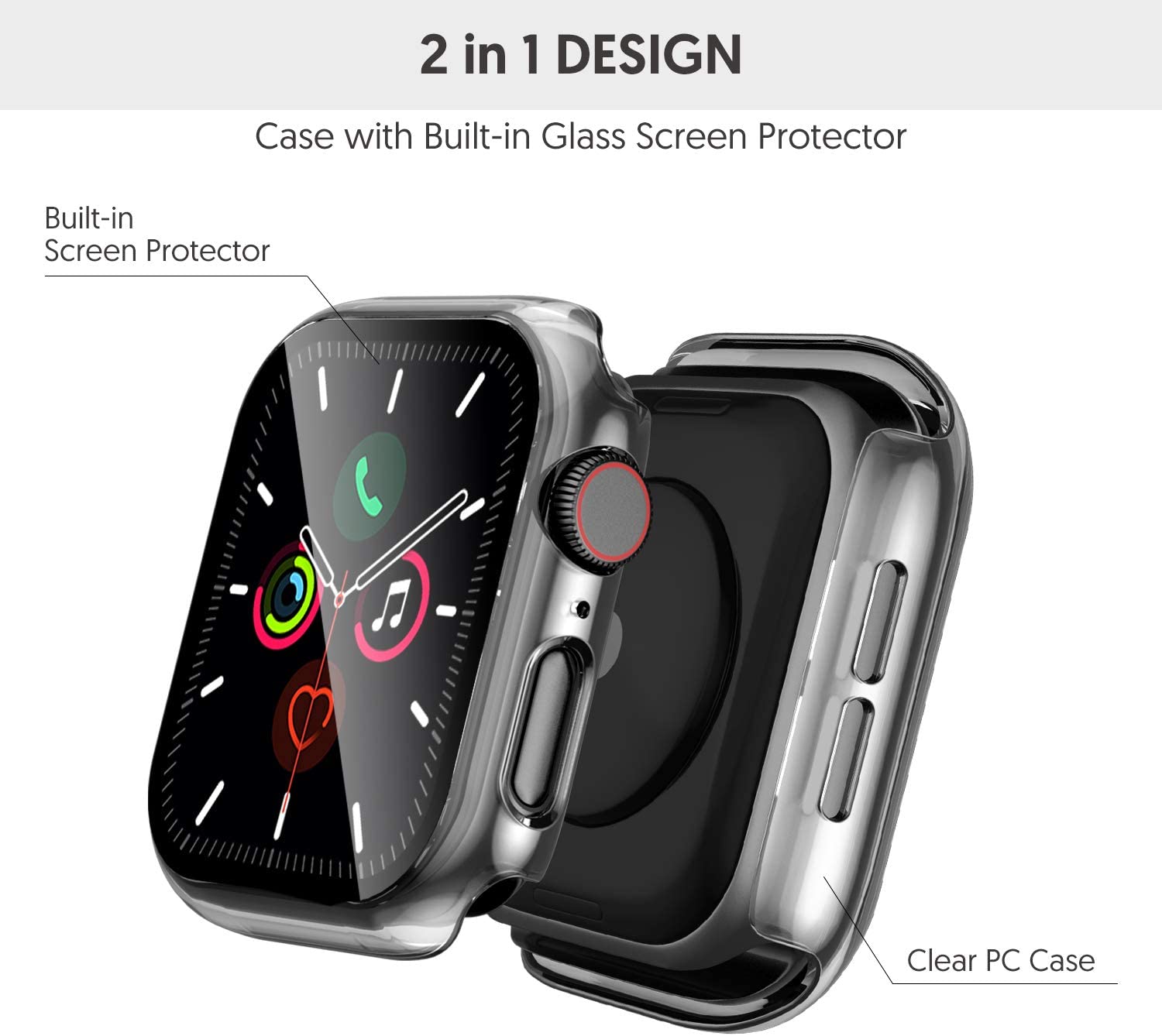 Hd Case Voor Apple Horloge Serie 5 4 3 40Mm 44Mm Ingebouwde Gehard Glas Full Screen protector Bumper Cover Voor Iwatch Accessoires