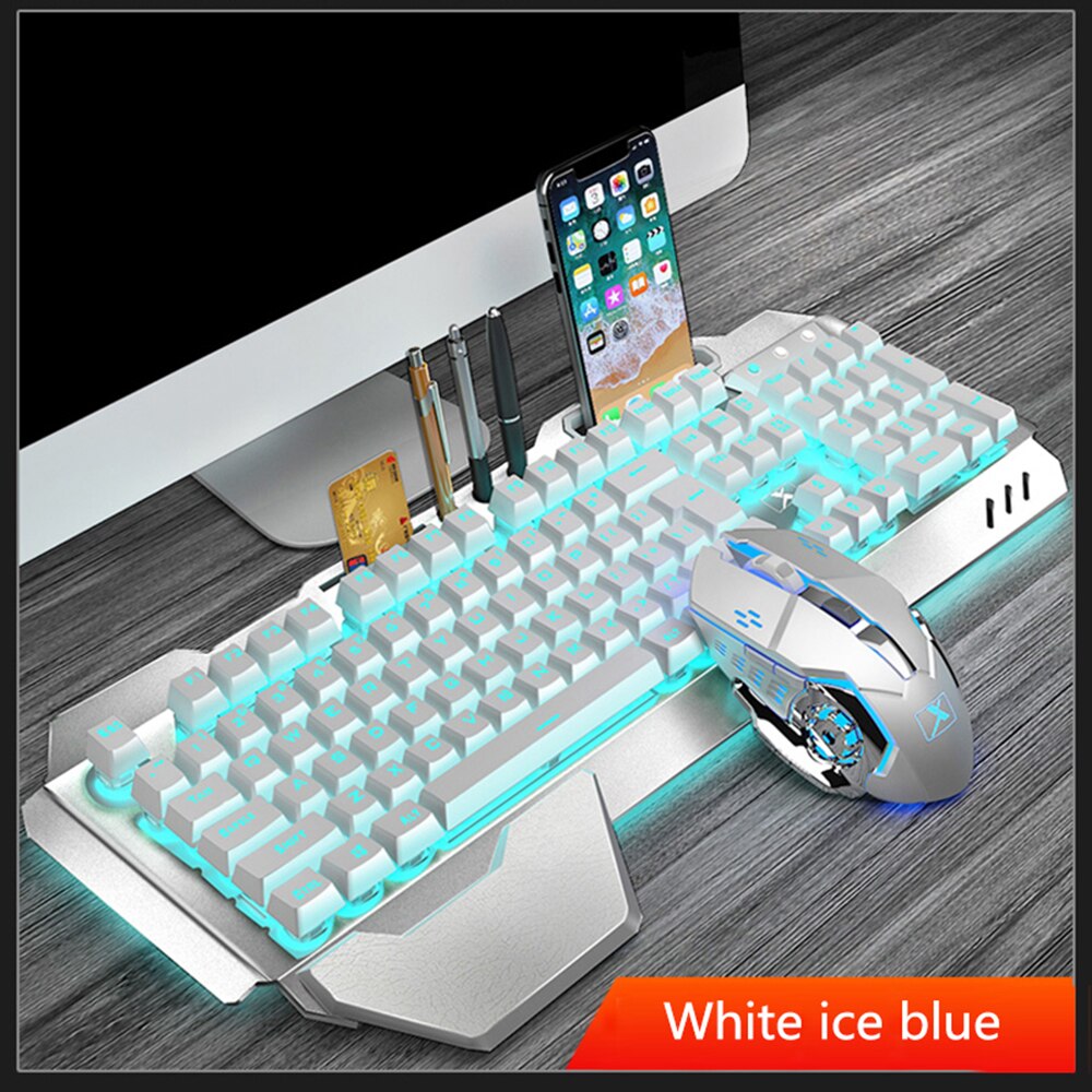 K680 Wiederaufladbare Drahtlose Spiel Tastatur Und Maus einstellen RGB Hintergrundbeleuchtung Metall Tafel Wasserdicht Spielen Tastatur Optische Maus Anzug: Weiß