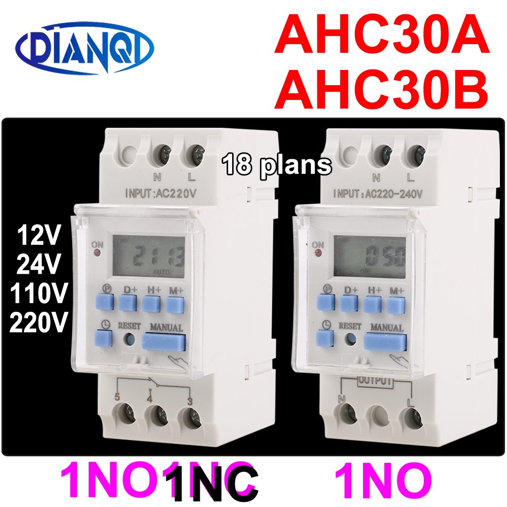 AHC30A Nieuw Type 40A Din Rail 2-draads Wekelijks 7 Dagen Programmeerbare Digitale TIJDSCHAKELAAR Relais Timer AC 12V 24V 110V 220-240V