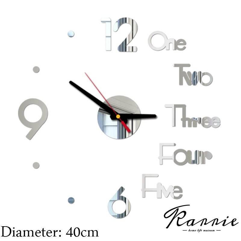 3D Horloge numérique Quartz aiguille Horloge acrylique miroir autocollants Horloge murale moderne salon décor à la maison: C 40cm