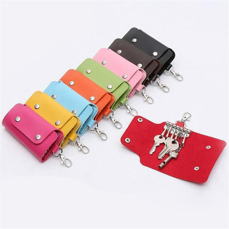 1 Pc Draagbare Lederen Huishoudster Houders Auto Sleutelhanger Key Holder Bag Case Unisex Wallet Cover Eenvoudige Effen Kleur Opbergtas