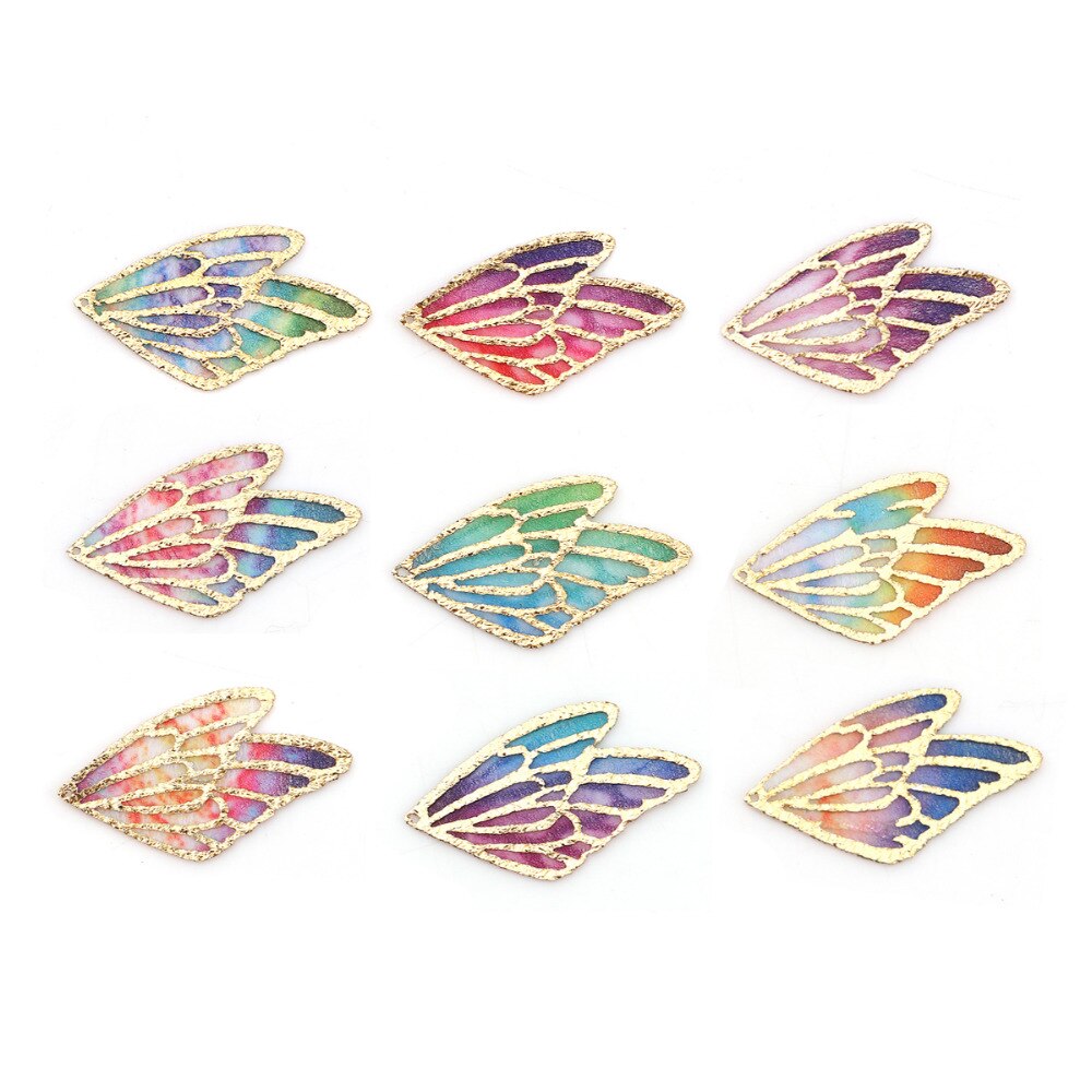 DoreenBeads-colgantes de tela de ala de mariposa, accesorio Multicolor, Morado, azul y verde, 30mm(1 1/8 ") x 18mm( 6/8"), 5 unidades