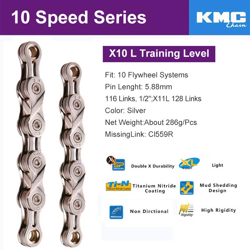KMC_ 2019 X10.93 X10 Fietsketting 1/2 x 11/128 10-speed 116 Links