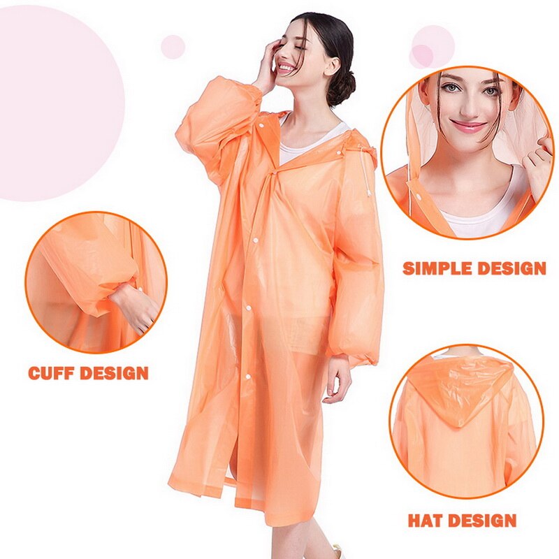 EVA Women Man Raincoat Thickened Waterproof Rain Poncho Coat Adult Clear Transparent Camping Hoodie Rainwear Suit