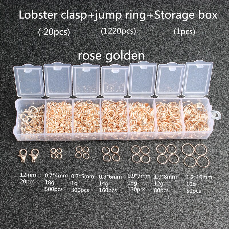 1220 Pcs Alloy karabiner Offenen ring Jump Ringe Mixed 3mm 4mm 5mm 6mm 7mm 8mm 10mm Split Ringe Für DIY Schmuck, Die Entdeckungen: rose golden / 1220pcs