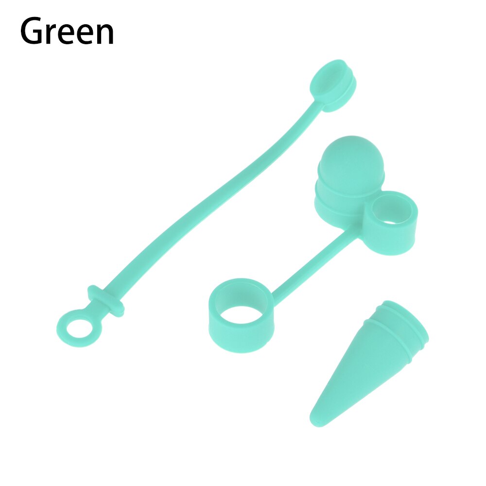Soporte de tapa antipérdida para iPad Pro Apple Pencil, tapa de pluma a prueba de polvo para adaptador de Cable, Kit de sujeción de silicona ligera 3 en 1: green