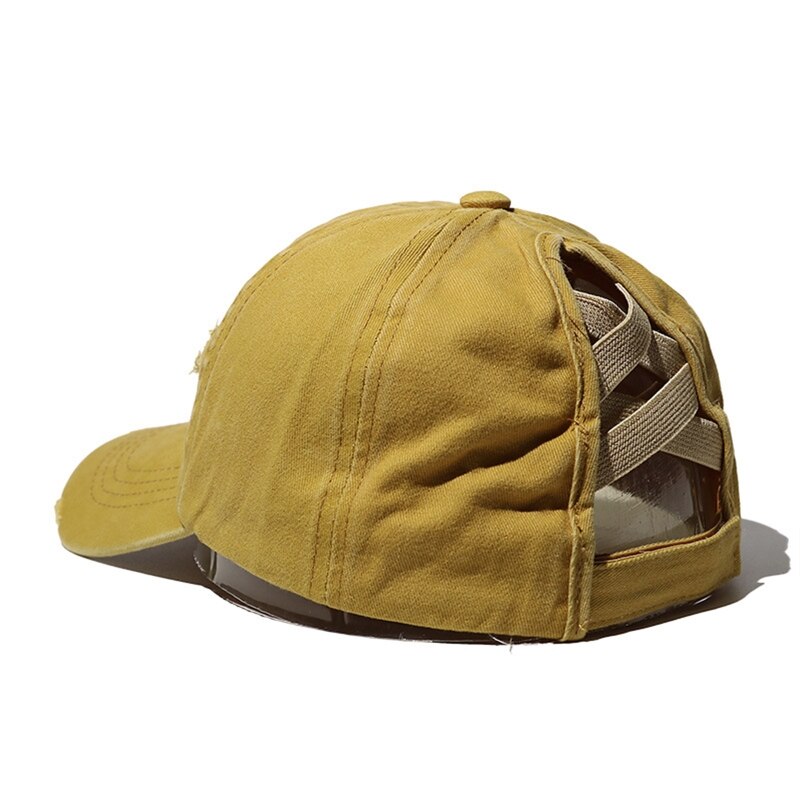 Casquette de Baseball délavée et déchirée pour femmes, motif camouflage léopard, motif croisé, queue de cheval, haut chignon en désordre, protection solaire, chapeau de camionneur: Y