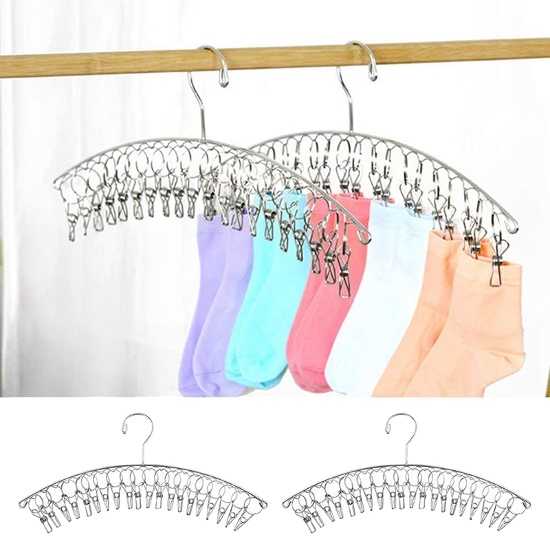 Support de séchage de vêtements en acier inoxydable, cintre à linge (avec 20 Clips), pour le séchage des chaussettes, soutien-gorge, serviettes, sous-vêtements, lot de 3