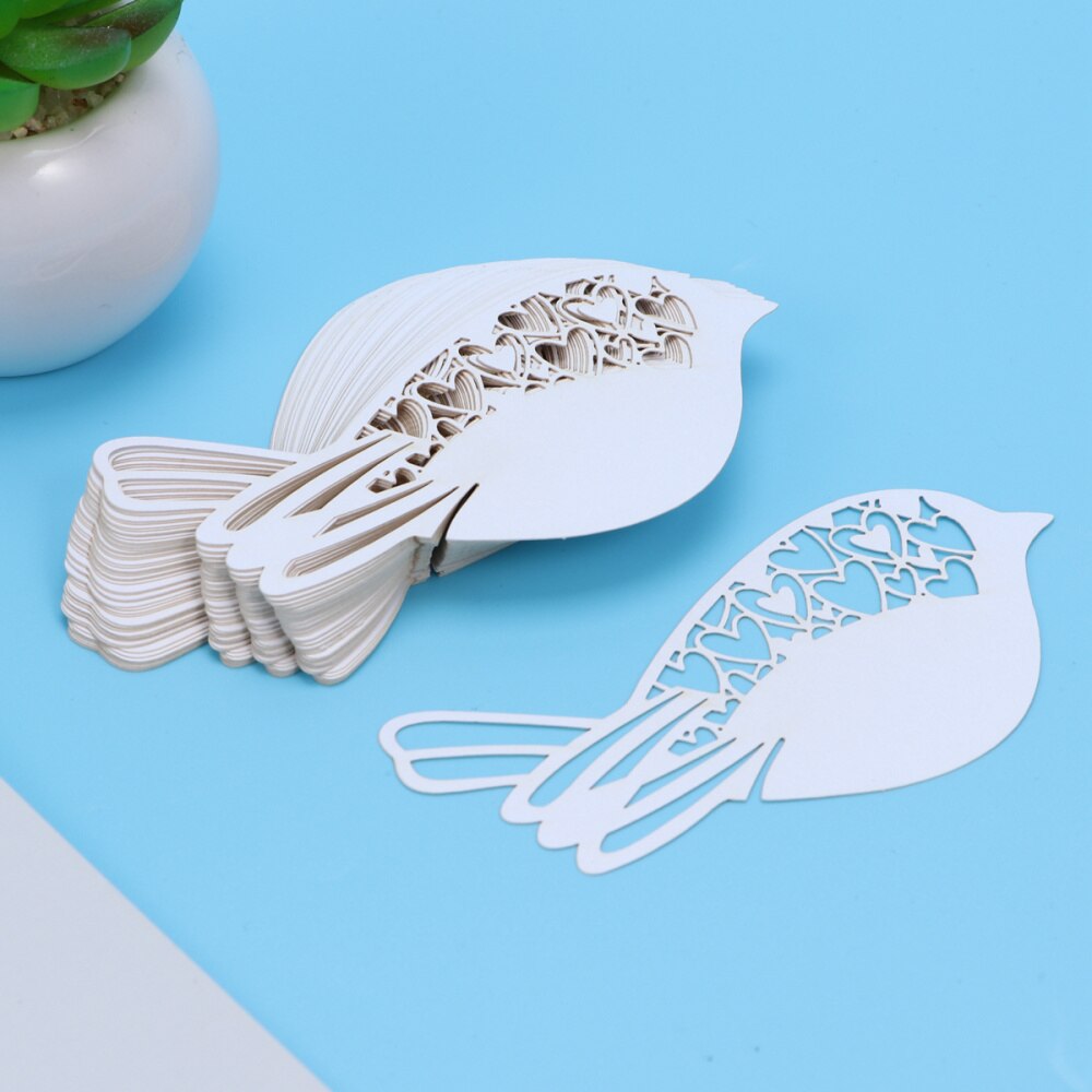 50 stuks gesneden ivoren love bird bruiloft tafel wijnglas plaatsnaamkaartjes hart vogels: Default Title