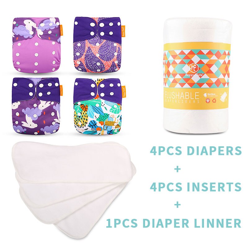 Happyflûte-couche lavable réutilisable, 4 Inserts + 1 couche jetable, taille ajustable, convient aux bébés de 3 à 15KG: SMT008-B20