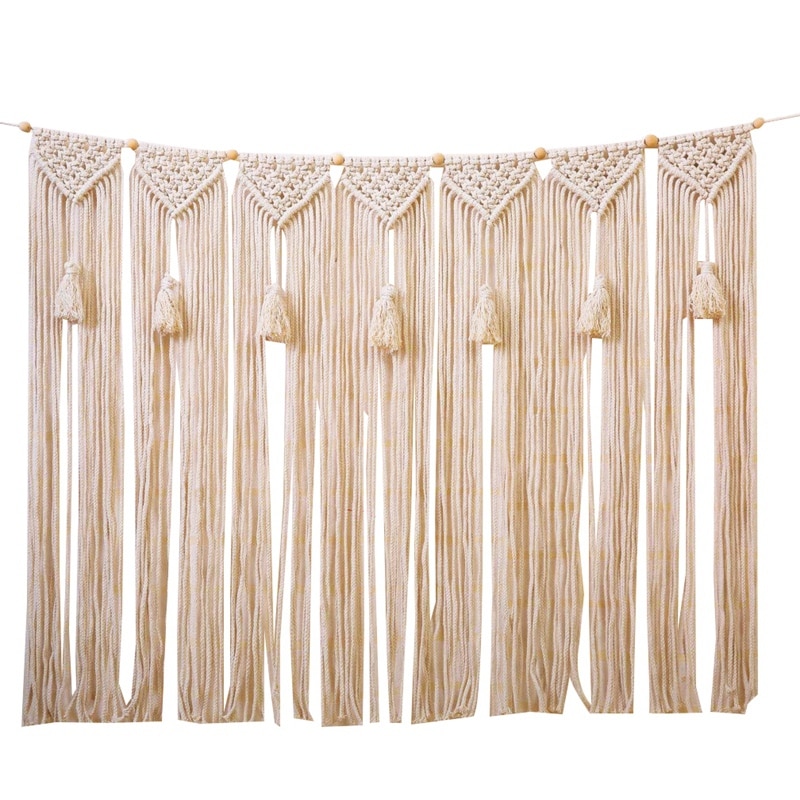 Macrame væghængende vægteppe stort boheme vægdekoration til bryllup baggrund gardin fringe krans banner soveværelse liv: Default Title
