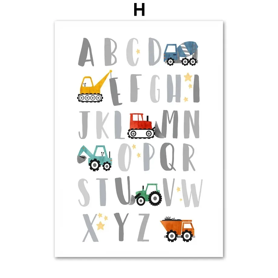 Moderne Nordic Stijl Canvas Print Schilderij Poster Cartoon Auto Letter Nummer Kinderen Muur Foto Art Studio Kinderkamer Home Decor: WIT / 8X12