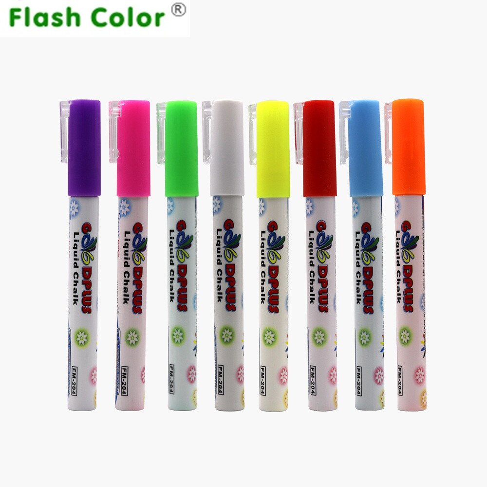 Flashcolor 8 väriä korostuskynä 3mm nestemäinen liitu fluoresoiva neon tussi led lasitaulu taide tussit kynät toimistotarvikkeet