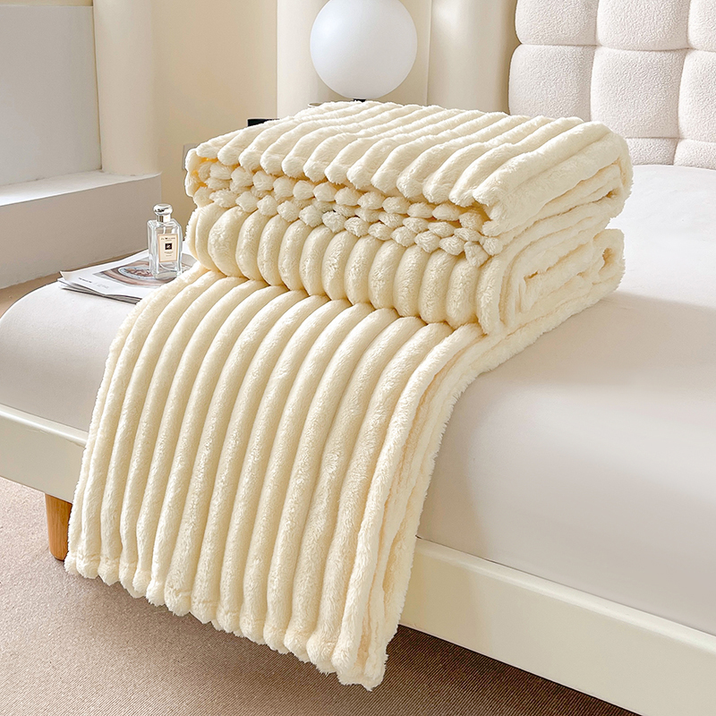 1 manta de cama a rayas tamaño King: manta cómoda y suave para mujer, manta de cama ligera de Jacquard acanalado 3D