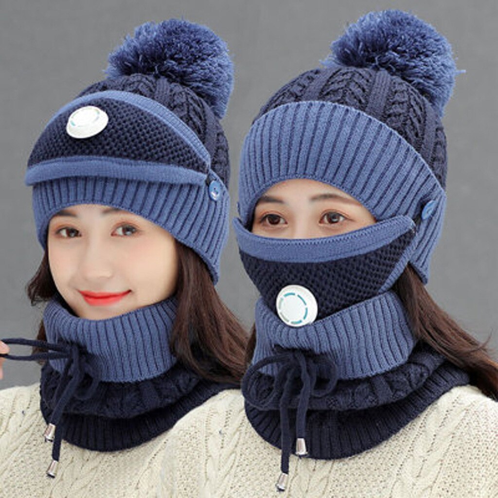 Adult Cycling Face Mask Beanie Hats Winter Knitting Plush Bomber Hats And Scraf Outdoor Protection Windproof Bomber Hats Se6