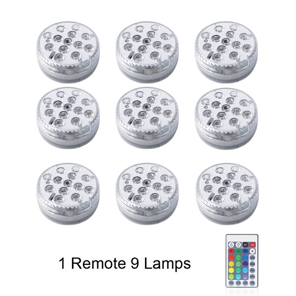 Nedsænket led lys vandtæt undervandslampe fjernbetjening 5v batteri strøm dekorations natlamper til akvarie pool fisketank vase: 1 fjernbetjening 9 lamper / 85 x 28mm