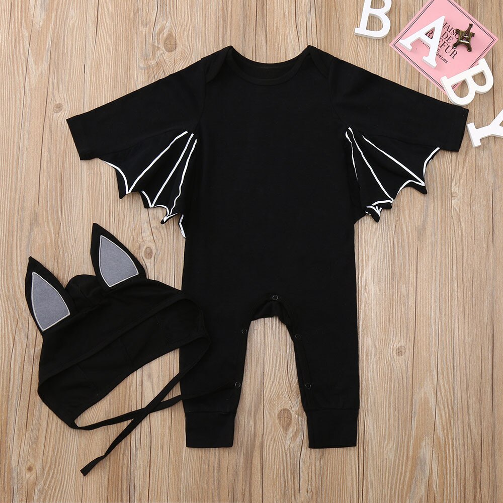 Halloween vestiti Del bambino Appena nato Del bambino Del bambino Delle Ragazze Dei Ragazzi di Halloween pipistrello Cosplay costume Lungo Del Pagliaccetto Del Manicotto Del Cappello vestito impostato @ UN
