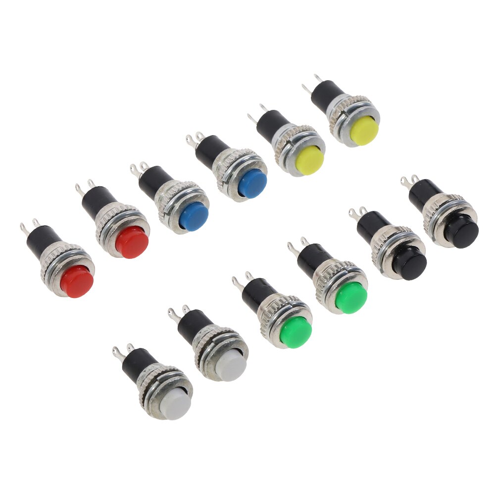 10pcs White Red Green Blue Black Yellow Panel mount 10mm Momentary OFF-(ON) Push button Switch Lower Screw Thread