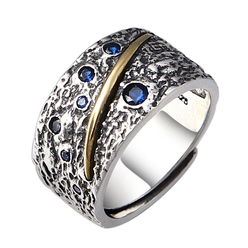 V.YA 925 Anello In Argento Sterling per Gli Uomini Thai Argento Anello Aperto Anello Blu Zircone Homme Gioelleria Raffinata E Alla Moda Anelli Regali: A