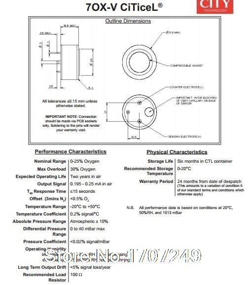 1PCS 100% and original CITY Oxygen gas sensors 7OX-V 7OXV 70X-V 70XV CITY Oxygen cell oxygen sensor probe