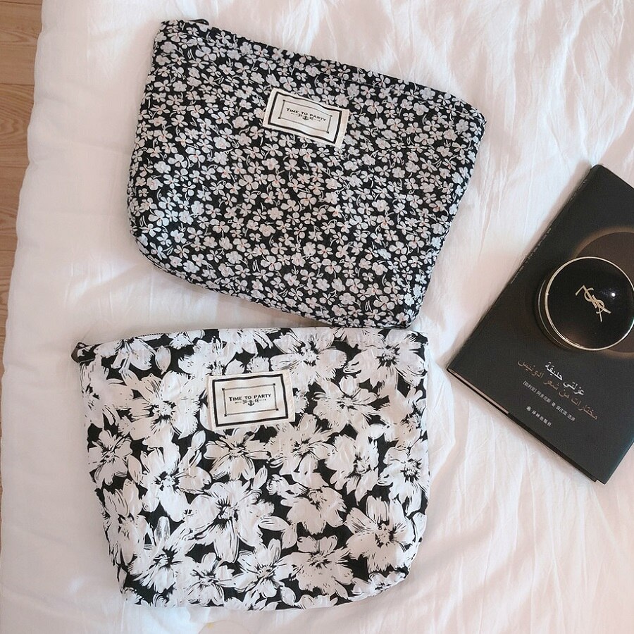 Sac à cosmétiques en tissu de coton à bulles, sac de maquillage pour femmes, organisateur de nécessaire, sacs de toilette de voyage, pochette à cosmétiques à fleurs, étui de beauté
