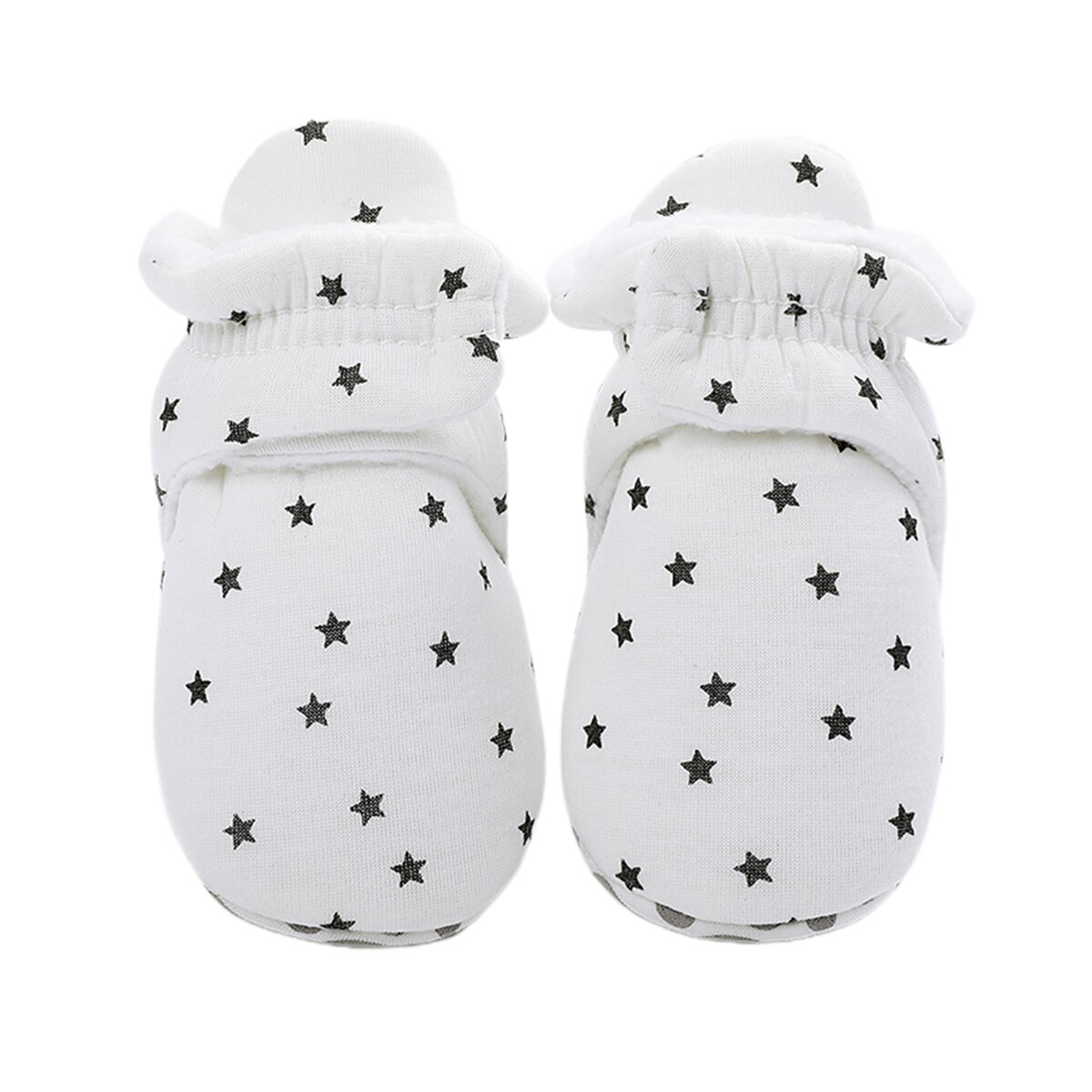 Babyschoentjes, trendy, met sterren bedrukte binnenpantoffels, warme sokken met antislip grip, peuters voor de eerste stapjes: Wit / 0-6 maanden