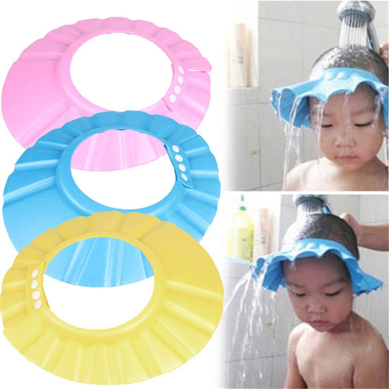 Sikker baby shower cap børn bad hat justerbar beskytte øjne hårvask børn vandtæt cap