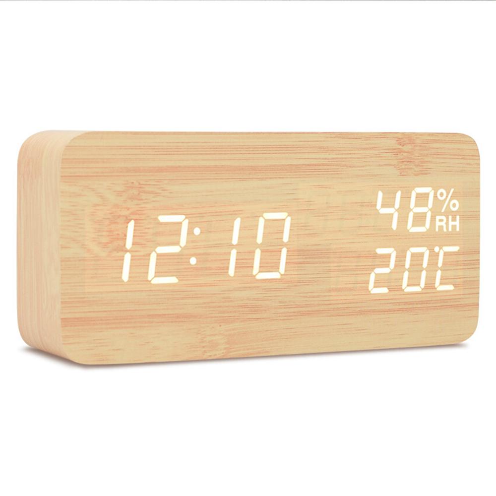 Wood Alarm Clock USB/Batteries PowereD Home Bedside Bedroom Desktop LivingRoom Multifunction Electronic LED Display Alarm Clock: 4